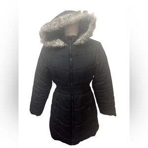 Debenhams light padded hooded jacket with faux fur trim